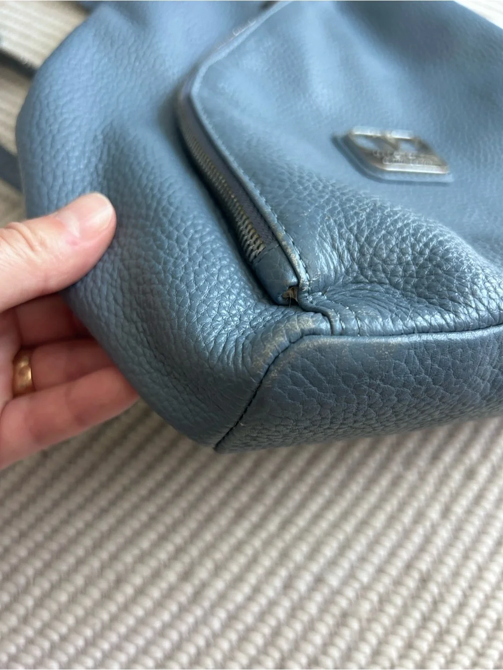 Valentina Chic Blue Leather Convertible Backpack Sling Bag with Silver Details